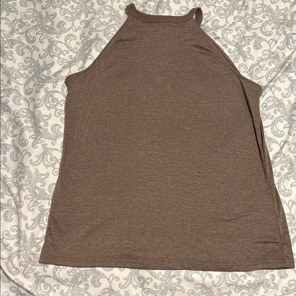 Brown and Tan Relaxed Fit Tank Top with High Neckline - Picture 2 of 5